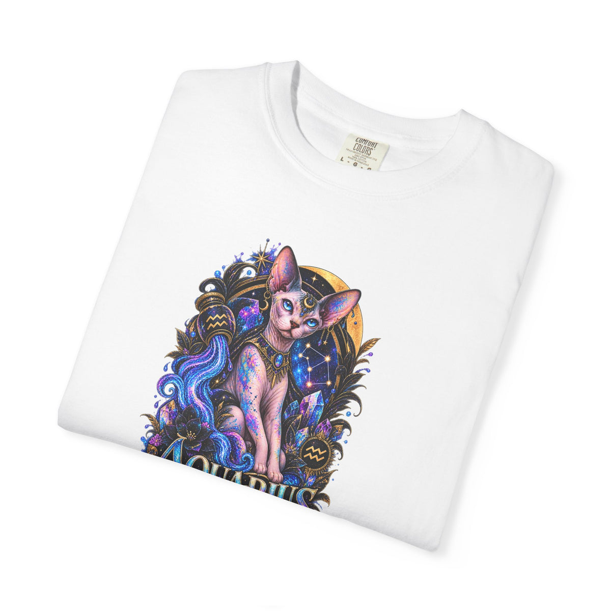 Aquarius Sphynx Cat Zodiac Tee- Celestial Astrology cat lover T-shirt