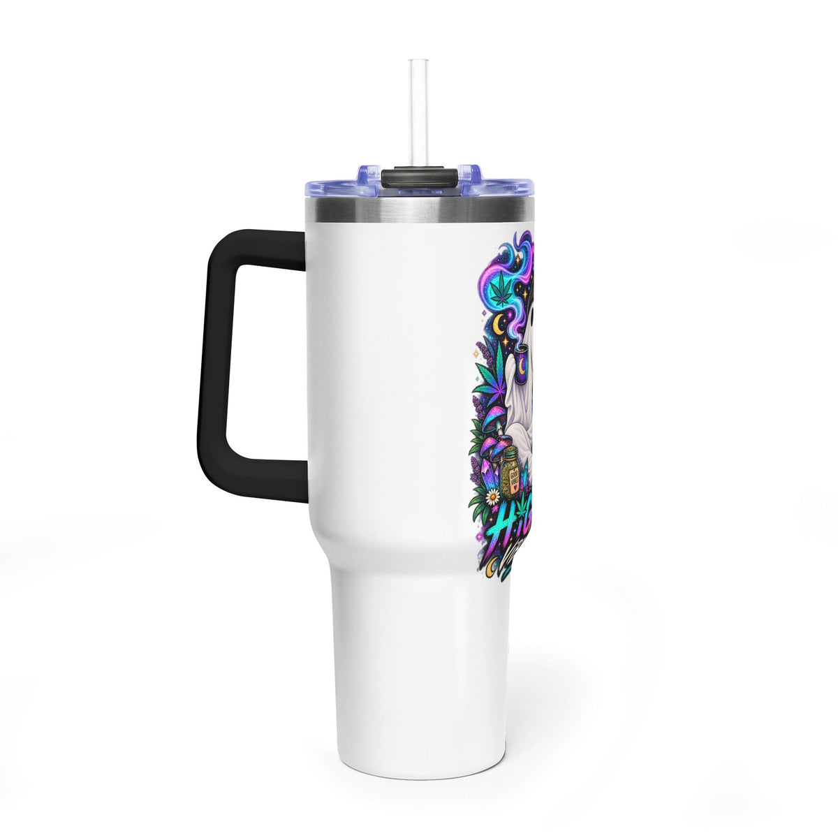 40oz Tumbler — "Higher Vibrations" Ghost & Cat Thermal Travel Mug