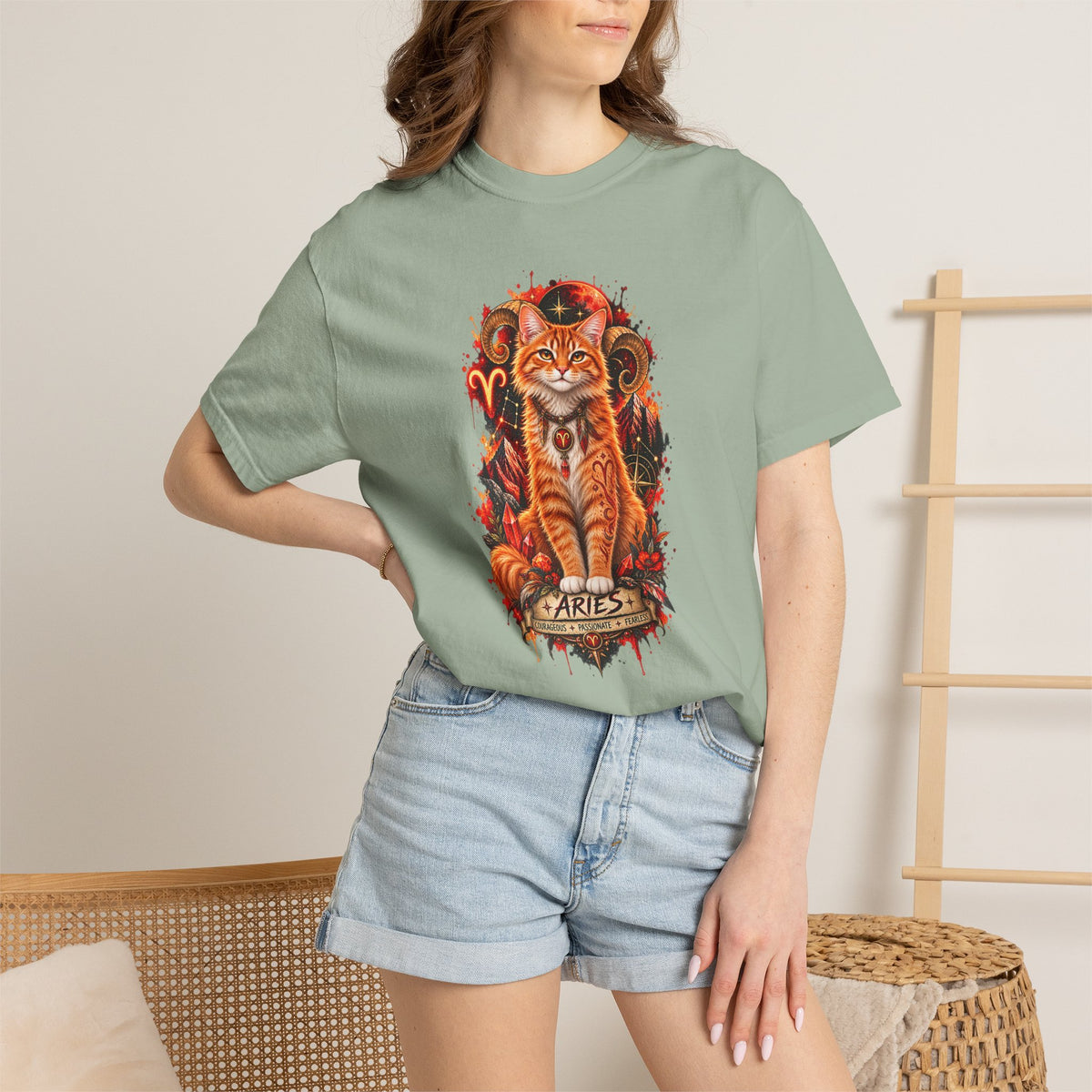 Aries Orange Tabby Cat Zodiac T-Shirt — Fiery Astrological Graphic Tee
