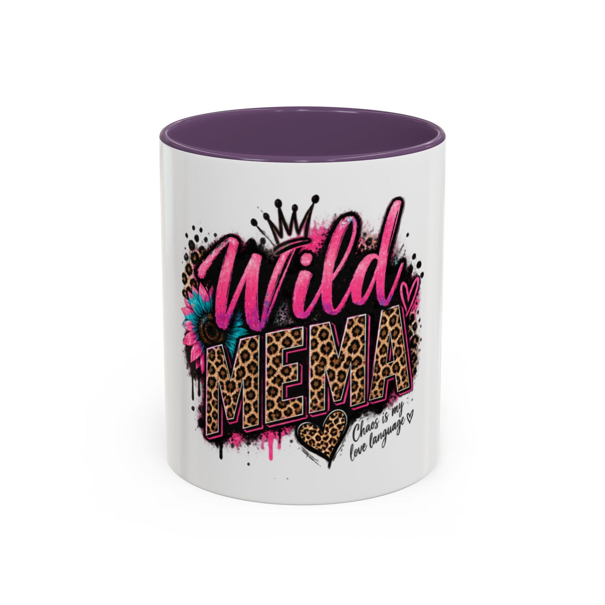 Wild Mama Leopard Accent Coffee Mug – Fun Mom Gift, Pink Crown Graphic (11/15 oz)