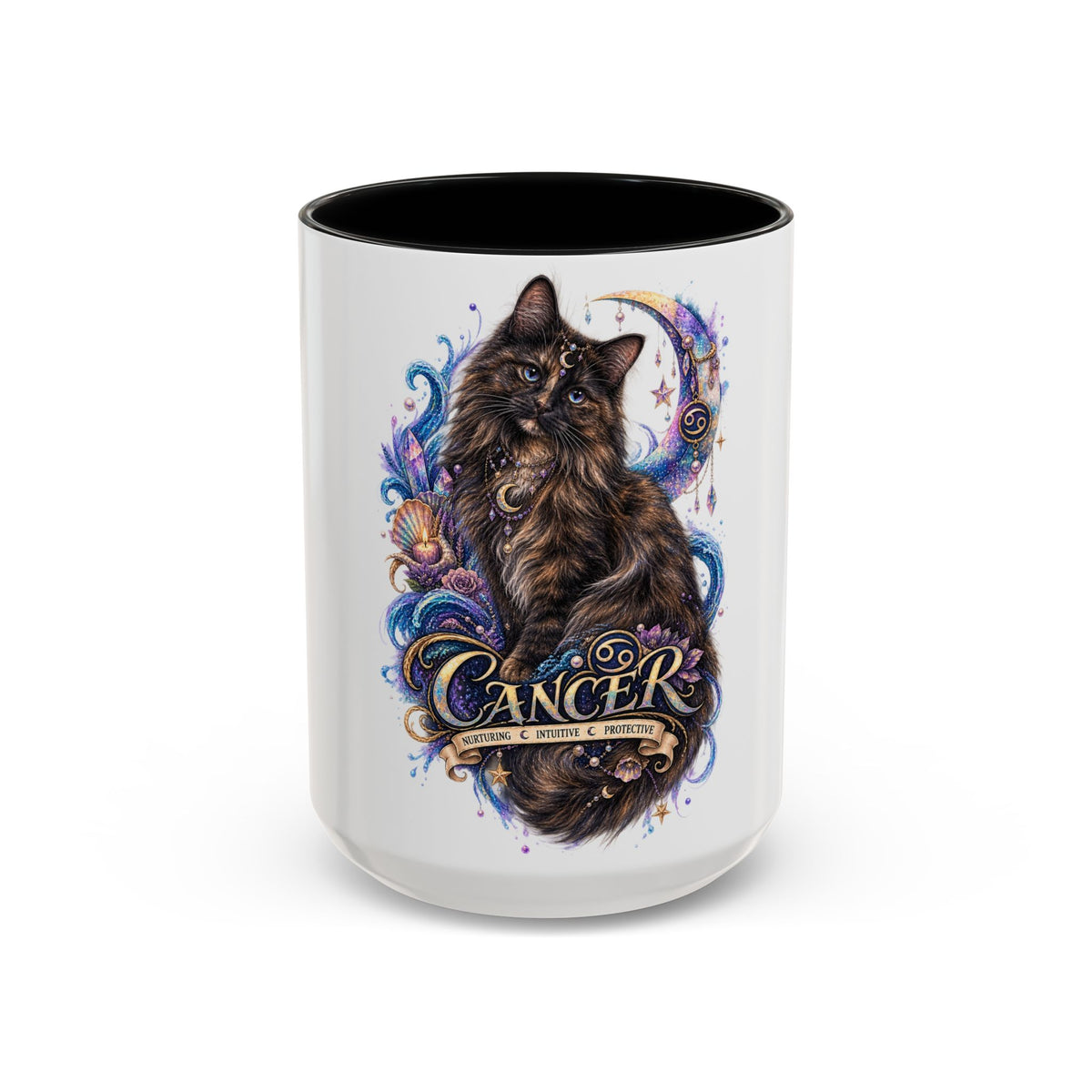 Cancer Zodiac Tortoiseshell Cat Accent Coffee Mug – Astrological Cat Lover Gift (11/15oz)