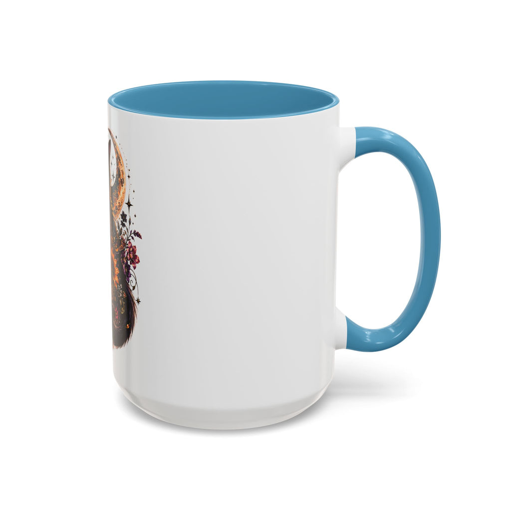 Cat & Skull Accent Coffee Mug — Gothic Black Cat Art Coffee Cup (11/15oz)