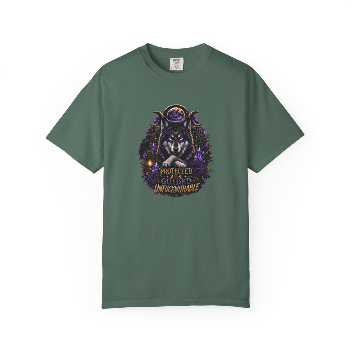 Protector Wolf T-Shirt — "Protected, Guided, Unfuckwithable" Spiritual Graphic Tee