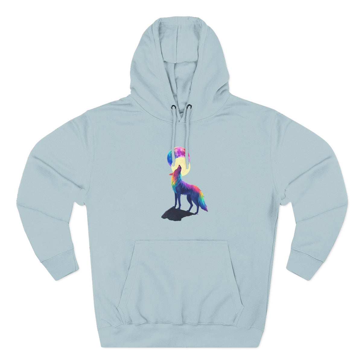 Rainbow Wolf Silhouette Hoodie | Colorful Moon Graphic