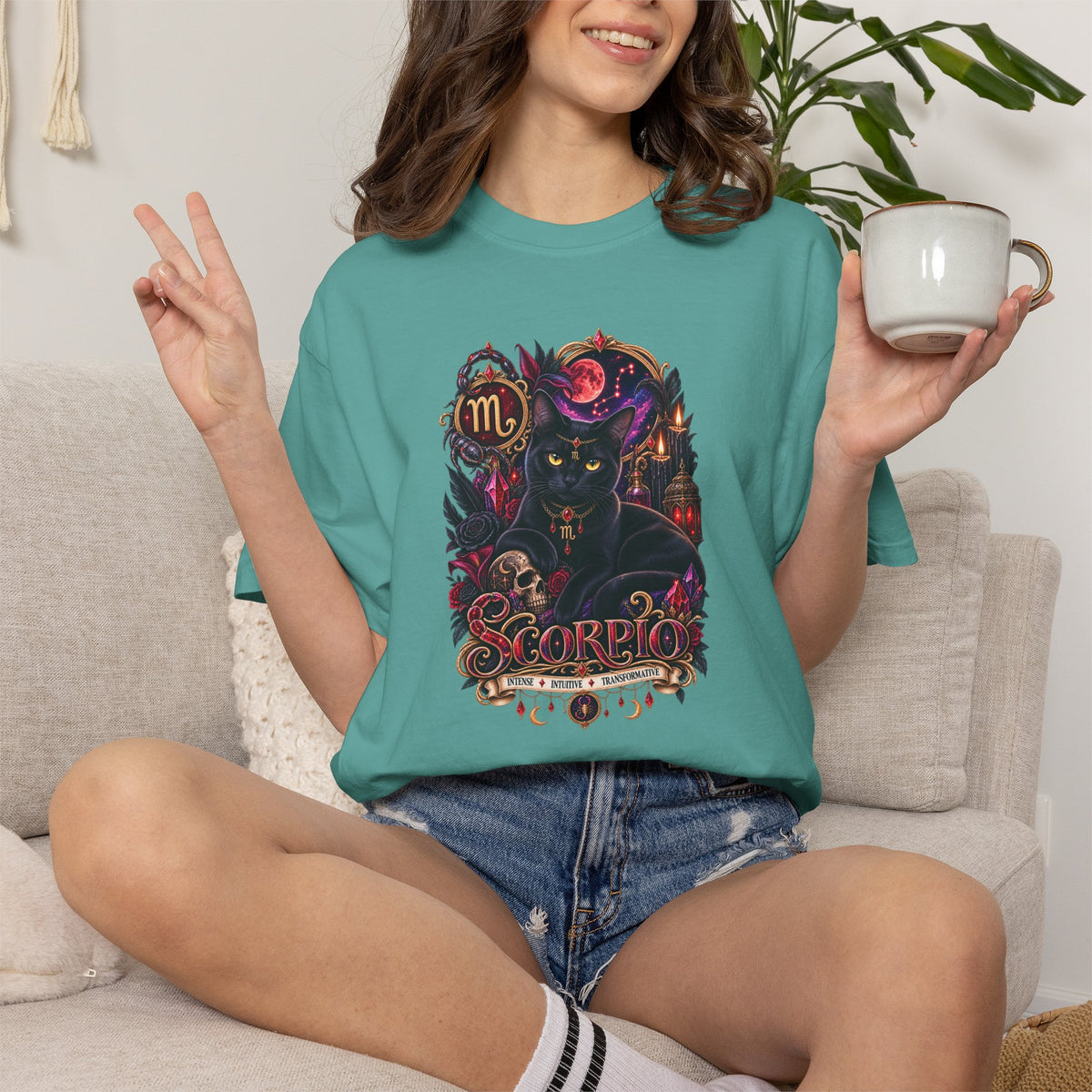 Scorpio Black Cat Zodiac T-Shirt — Dark Mystical Scorpio Graphic Tee