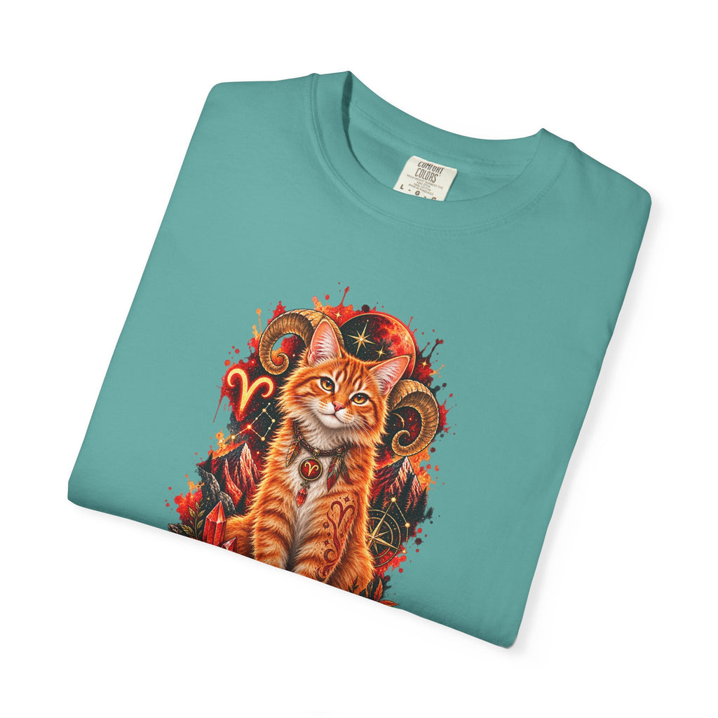 Aries Orange Tabby Cat Zodiac T-Shirt — Fiery Astrological Graphic Tee