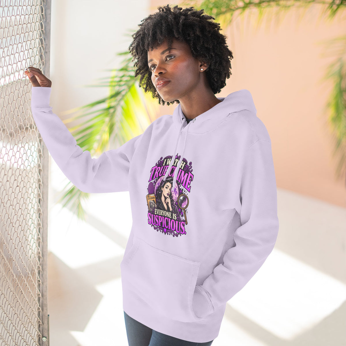 True Crime Hoodie — “Everyone Is Suspicious” Graphic Pullover