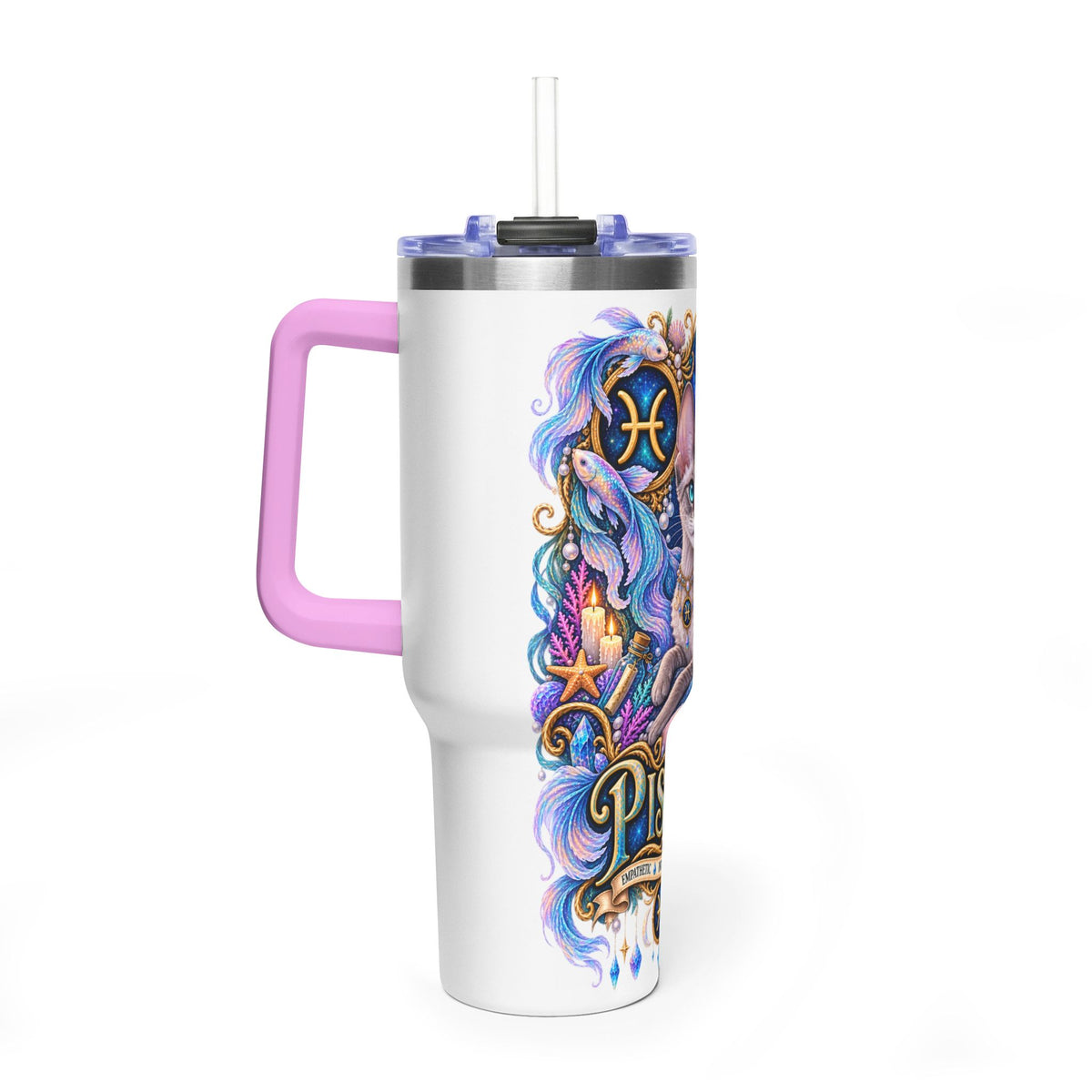 Pisces Devon Rex Cat 40oz Tumbler — Zodiac Vacuum Insulated Travel Cup