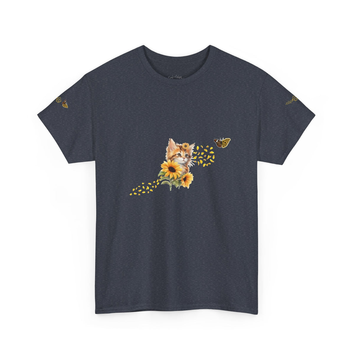Sunflower Kitten Tee | Butterfly Accent, Floral Cat Shirt