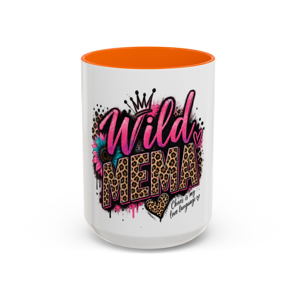 Wild Mama Leopard Accent Coffee Mug – Fun Mom Gift, Pink Crown Graphic (11/15 oz)