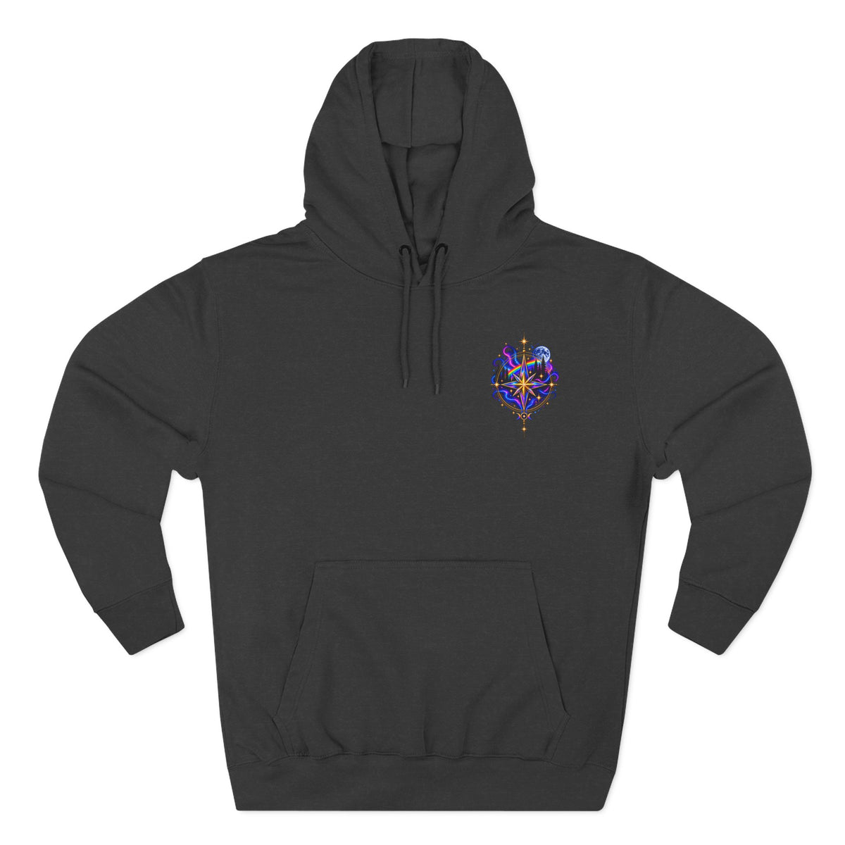 Guided by Light Bound toTruth Fleece Hoodie — Spiritual Galaxy Chest Emblem & Backscape Design