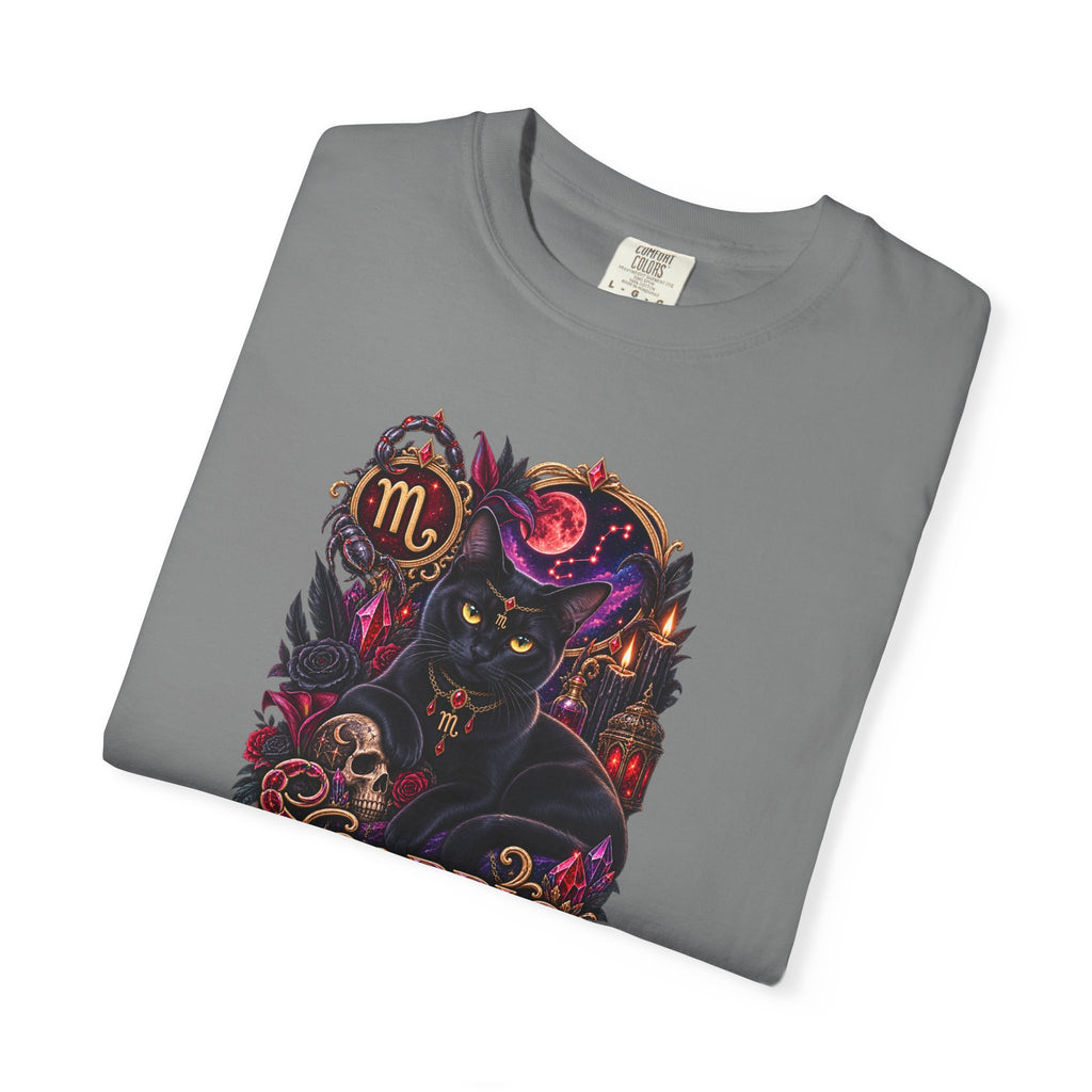 Scorpio Black Cat Zodiac T-Shirt — Dark Mystical Scorpio Graphic Tee