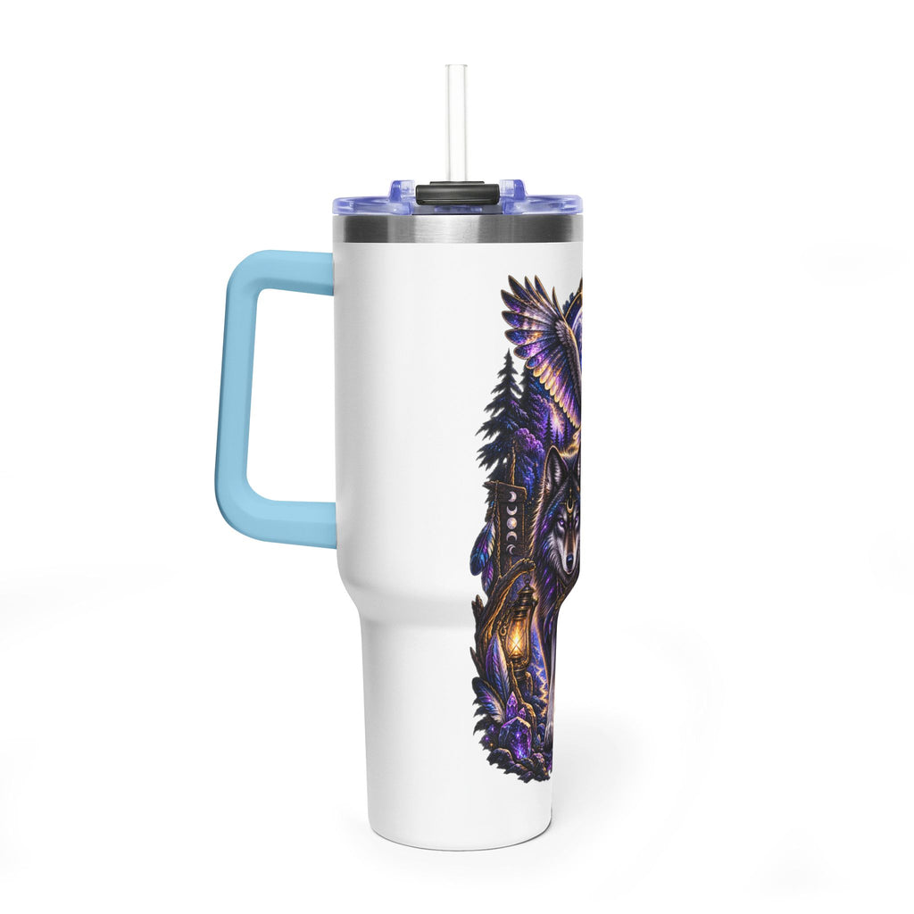 40oz Vacuum Tumbler — Wolf & Owl Spiritual Guide Stainless Travel Mug