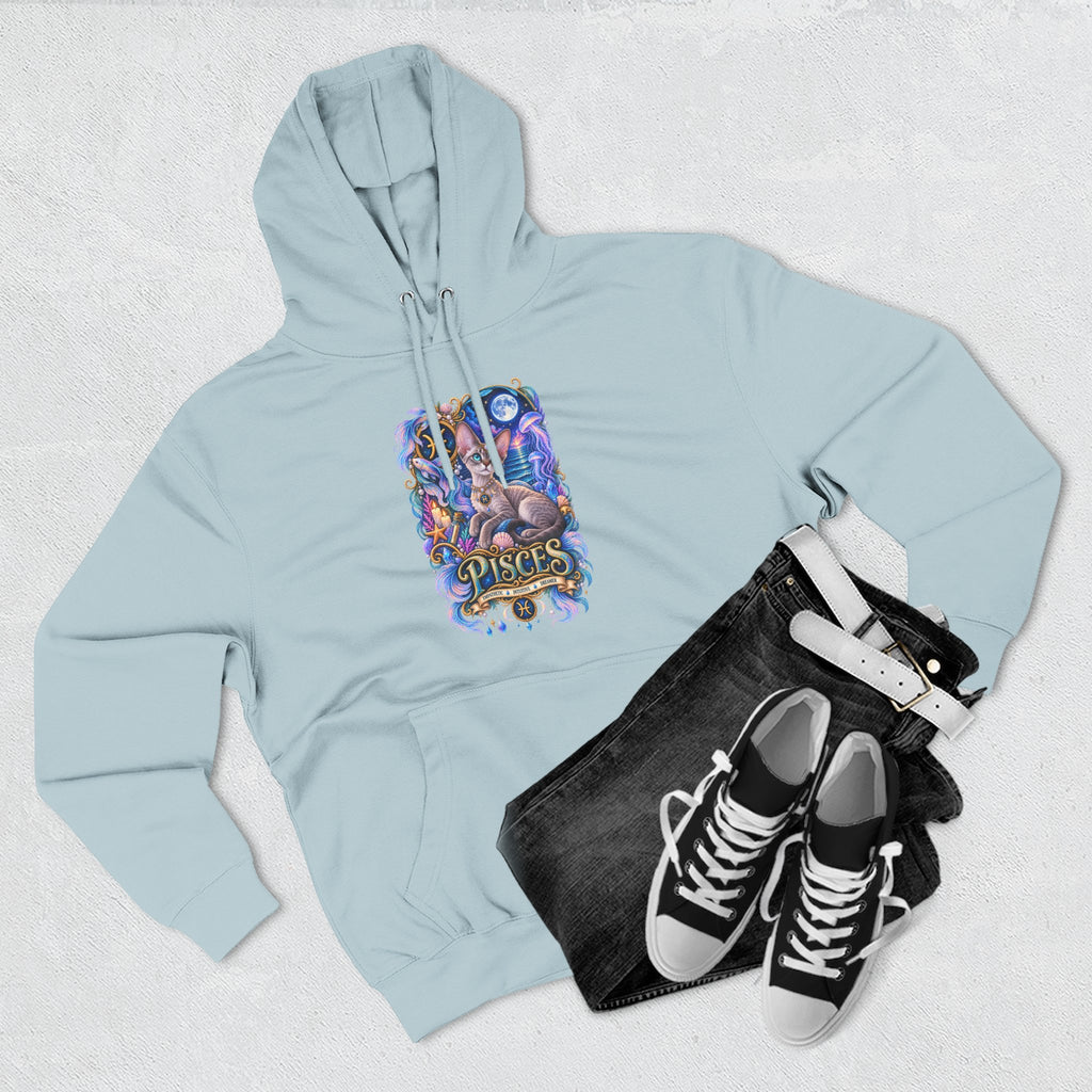 Pisces Zodiac Devon Rex Cat Hoodie — Mystical Watercolor Fish Astrology Pullover
