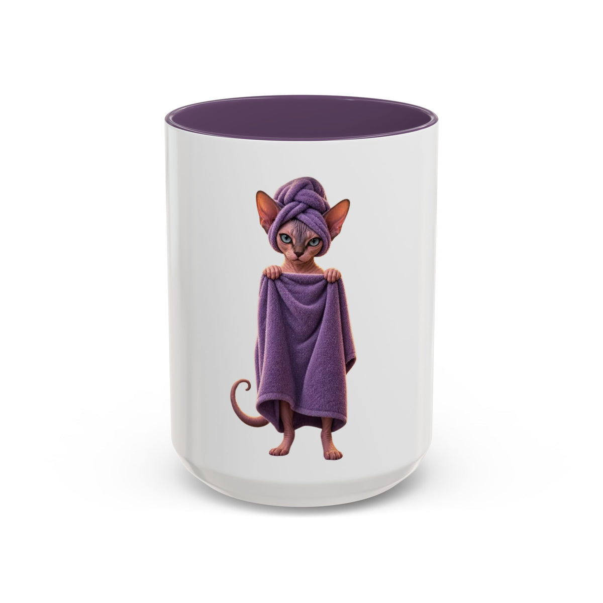 Sphynx Cat in Purple Towel Accent Coffee Mug (11/15 oz)