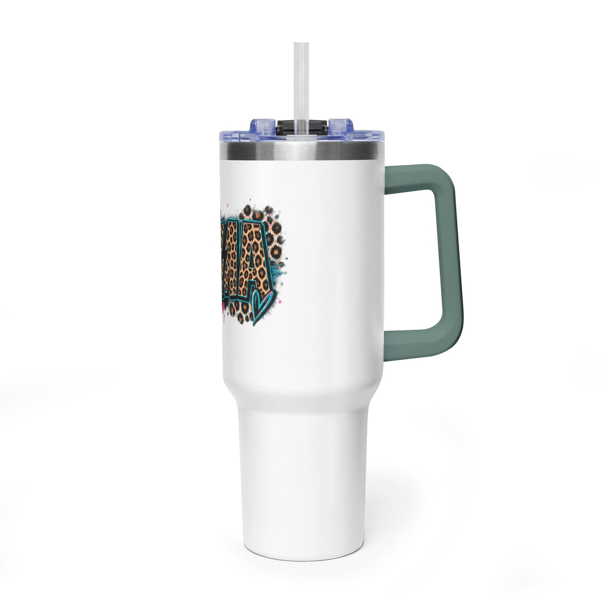 40oz Vacuum Tumbler — Mema Leopard Print Floral Design