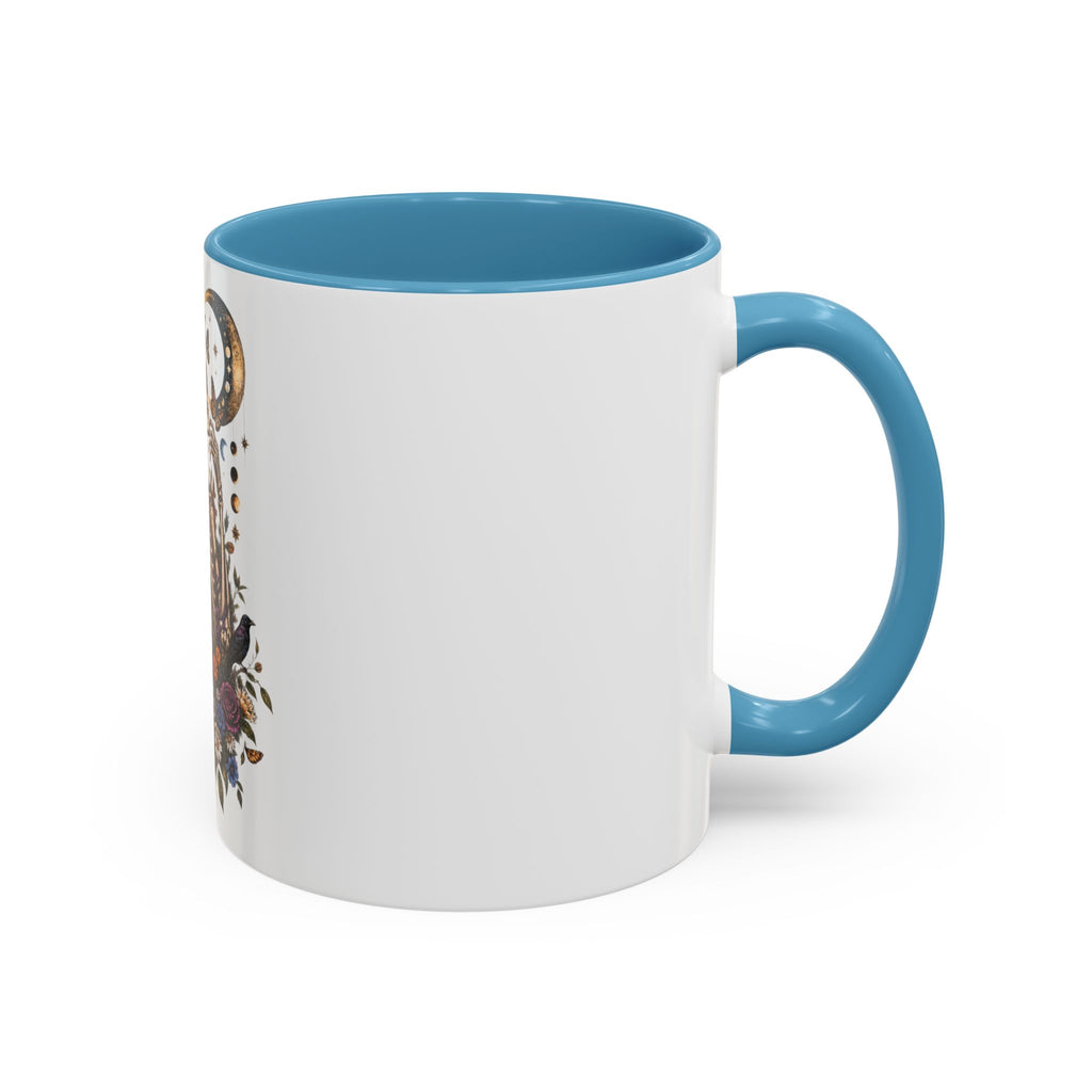 Skull & Moon Floral Coffee Mug — Gothic Botanical Accent Mug