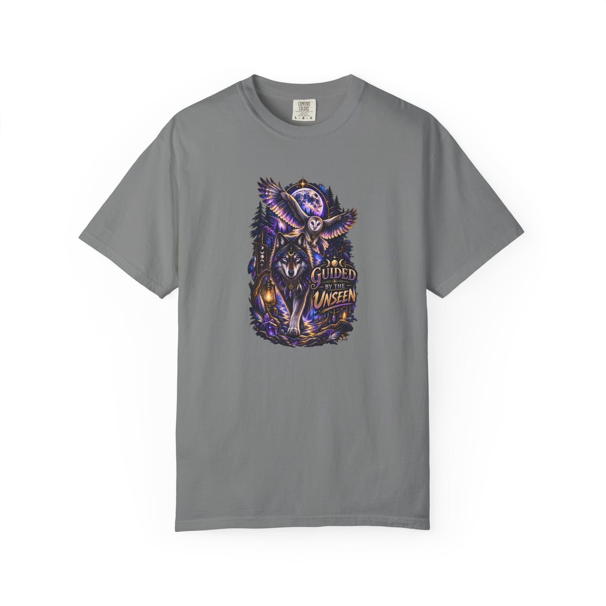 Occult Owl and Wolf Guardian Graphic T-Shirt — 'Guardian of the Unseen' Vintage Night Vibe