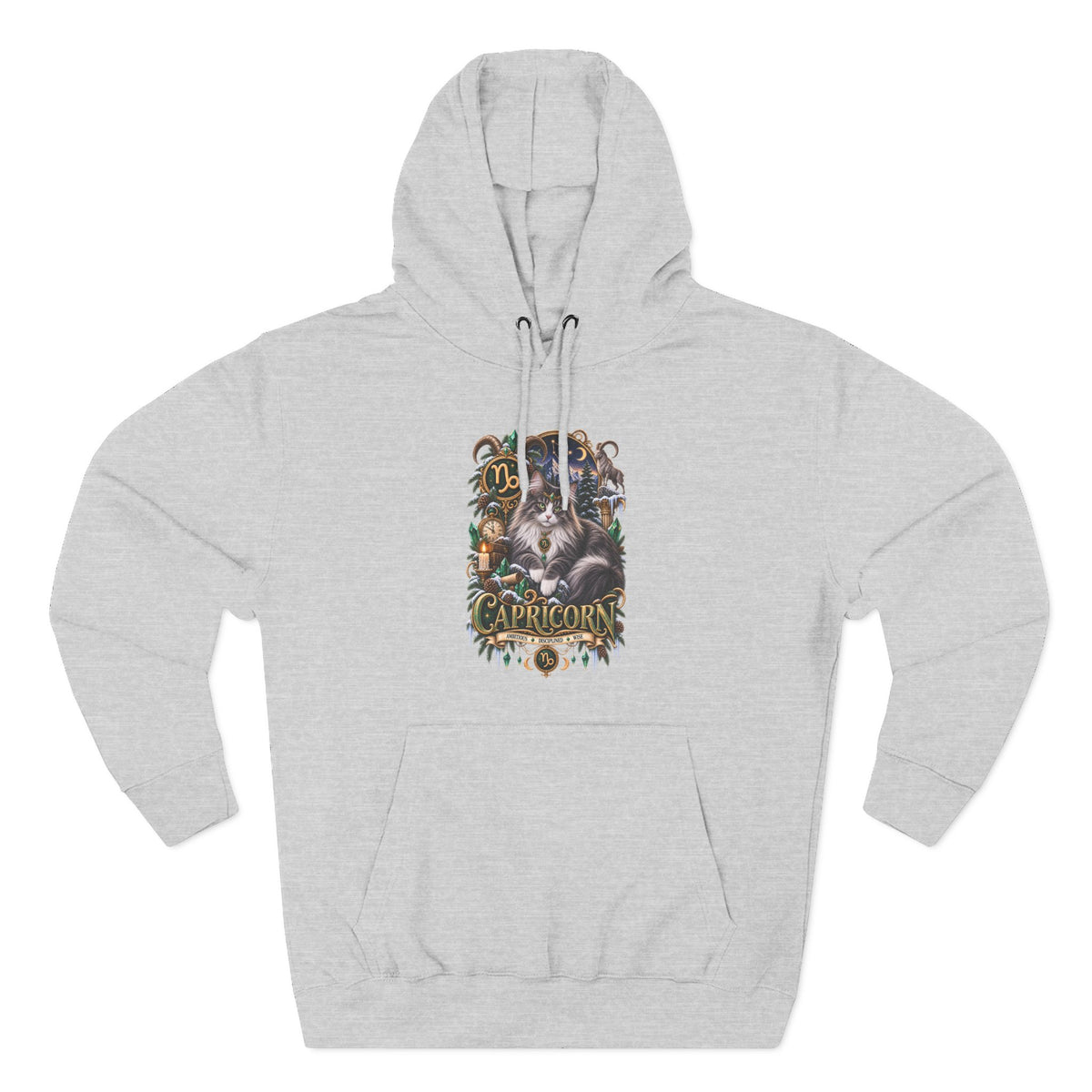 Capricorn Norwegian Forest Cat Zodiac Graphic Hoodie — Mystic Goat Astrology Sweatshirt