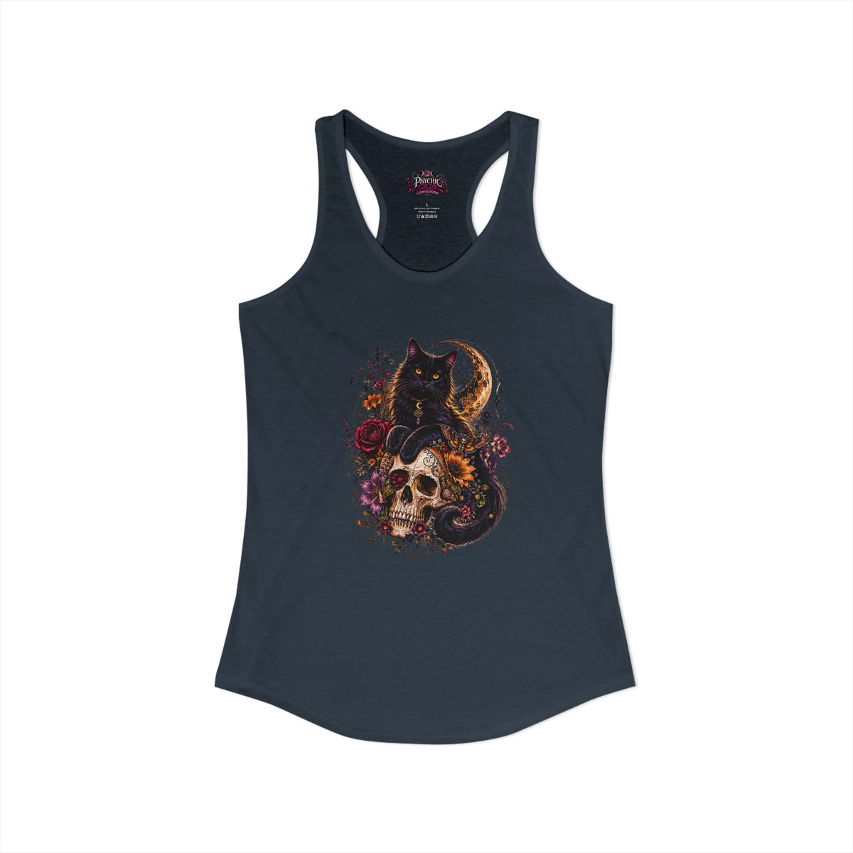 Black Cat and Floral Skeleton Gothic Tank