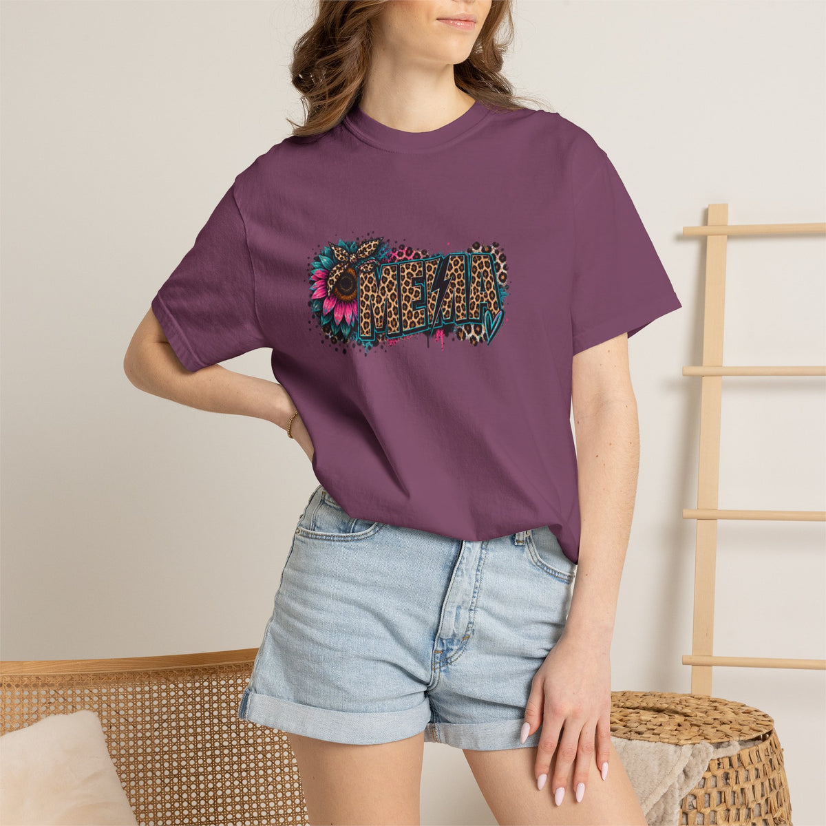 MEMA Leopard Floral Logo T-Shirt — Vintage Animal Print Graphic Tee