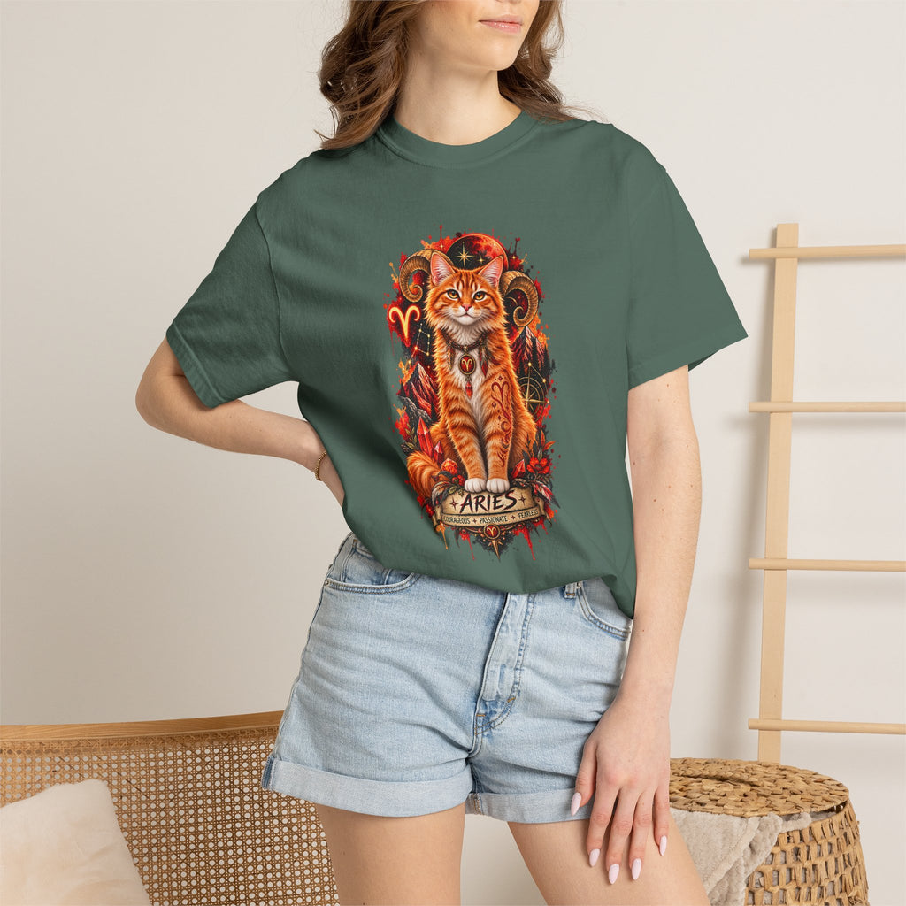 Aries Orange Tabby Cat Zodiac T-Shirt — Fiery Astrological Graphic Tee