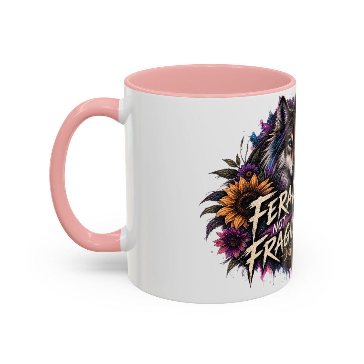 Feral Not Fragile Accent Coffee Mug — Wolf Goddess 11oz/15oz
