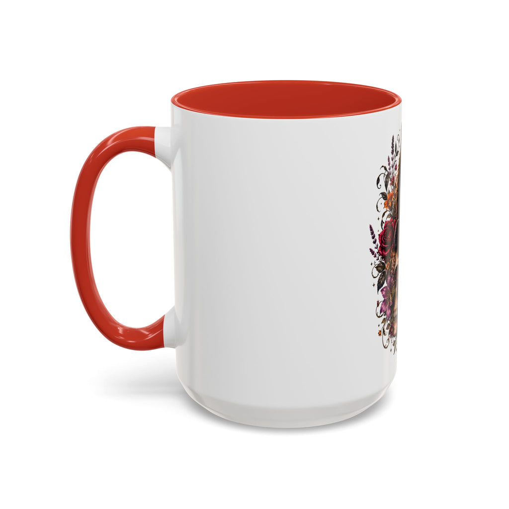 Cat & Skull Accent Coffee Mug — Gothic Black Cat Art Coffee Cup (11/15oz)