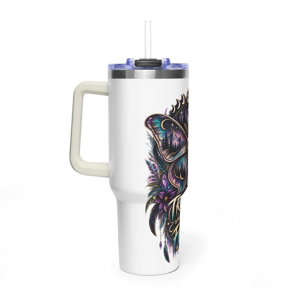 40oz Vacuum Tumbler — 'Trust What You Feel' Moth Nightscape Insulated Cup