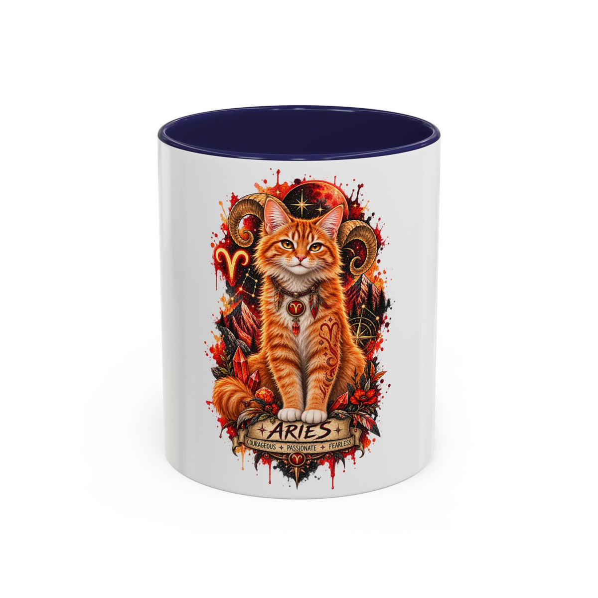 Aries Orange Tabby Cat Zodiac Coffee Mug – Cute Orange Tabby Astrology Accent Mug (11/15 oz)