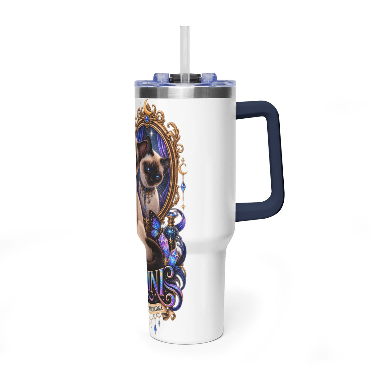 40oz Gemini Zodiac Tumbler — Siamese Cat Astrology Vacuum Thermal Cup