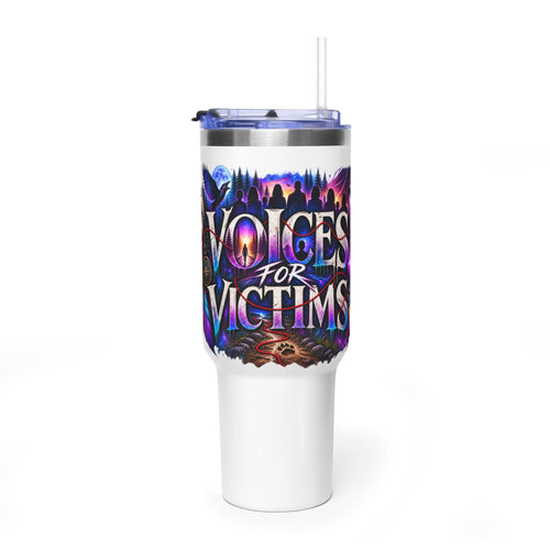 40oz Vacuum Tumbler - "Voices for Victims" Purple Feather Design