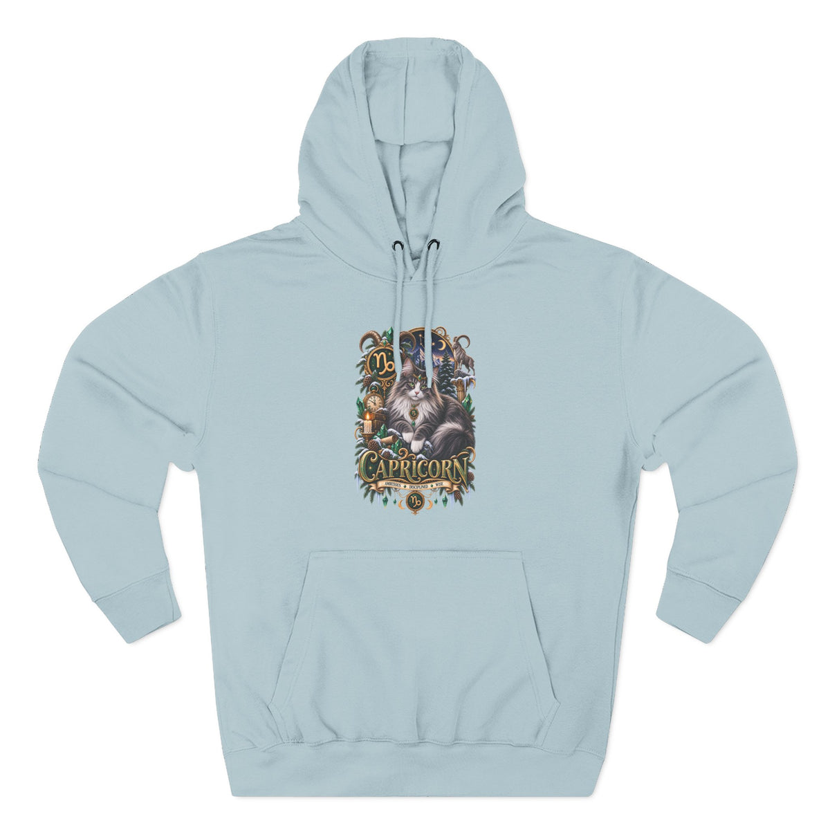 Capricorn Norwegian Forest Cat Zodiac Graphic Hoodie — Mystic Goat Astrology Sweatshirt
