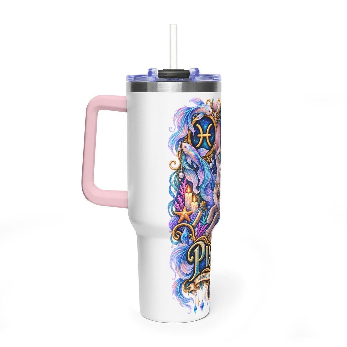 Pisces Devon Rex Cat 40oz Tumbler — Zodiac Vacuum Insulated Travel Cup