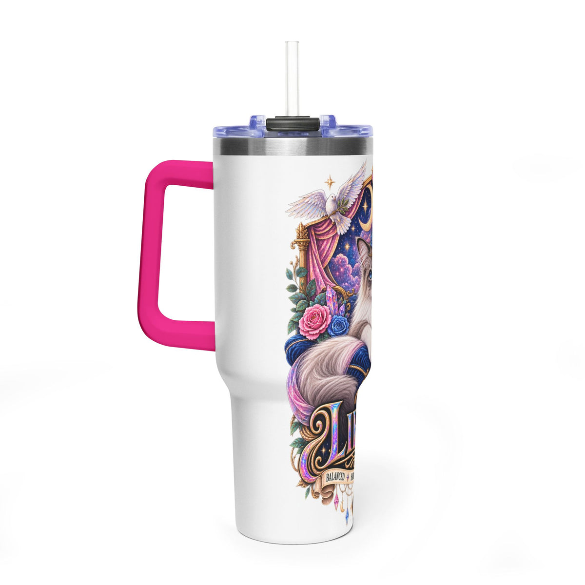 Libra Persian Cat 40oz Vacuum Tumbler — Zodiac Thermal Travel Mug