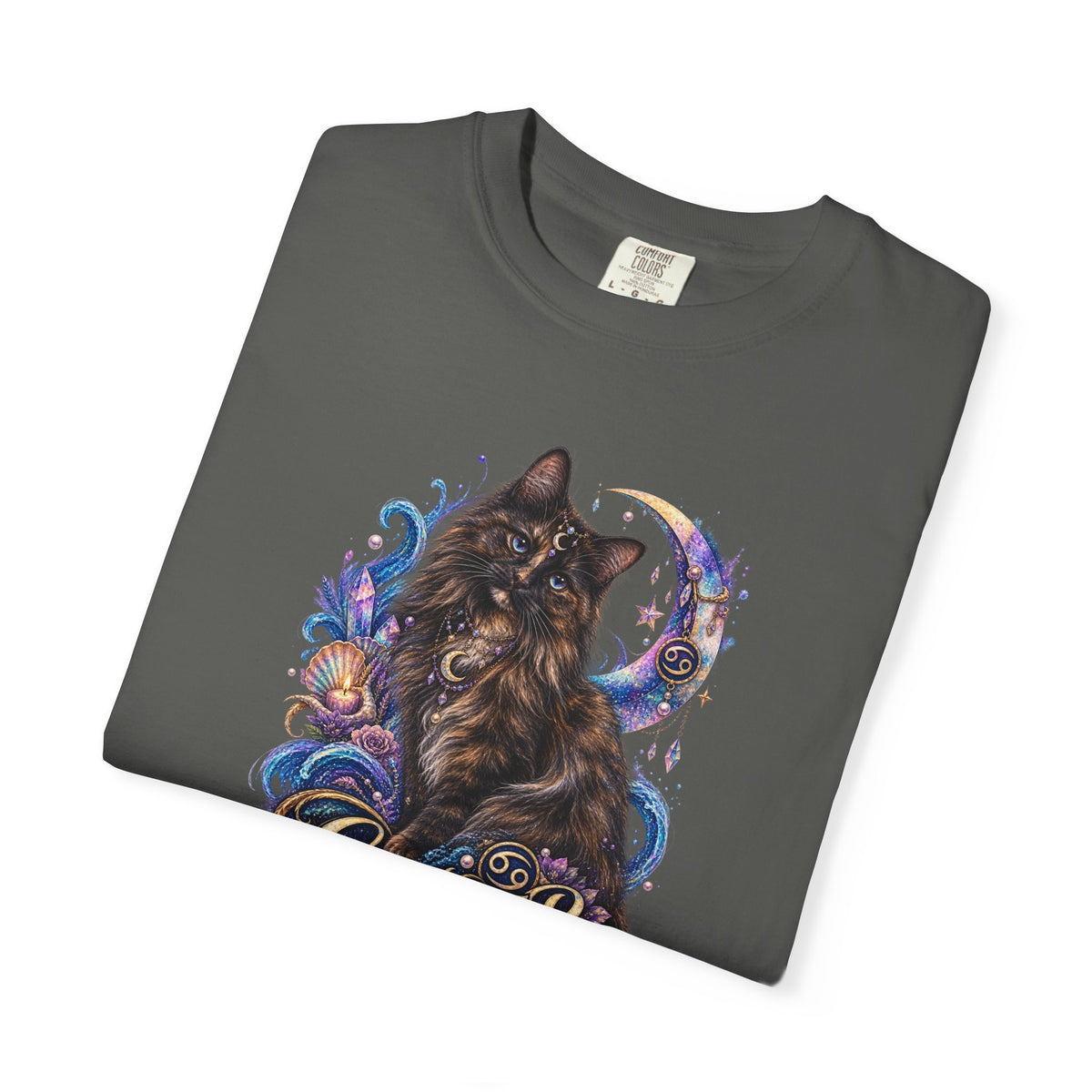 Cancer Zodiac T‑Shirt — Mystical Tortoiseshell   Cat Horoscope Design