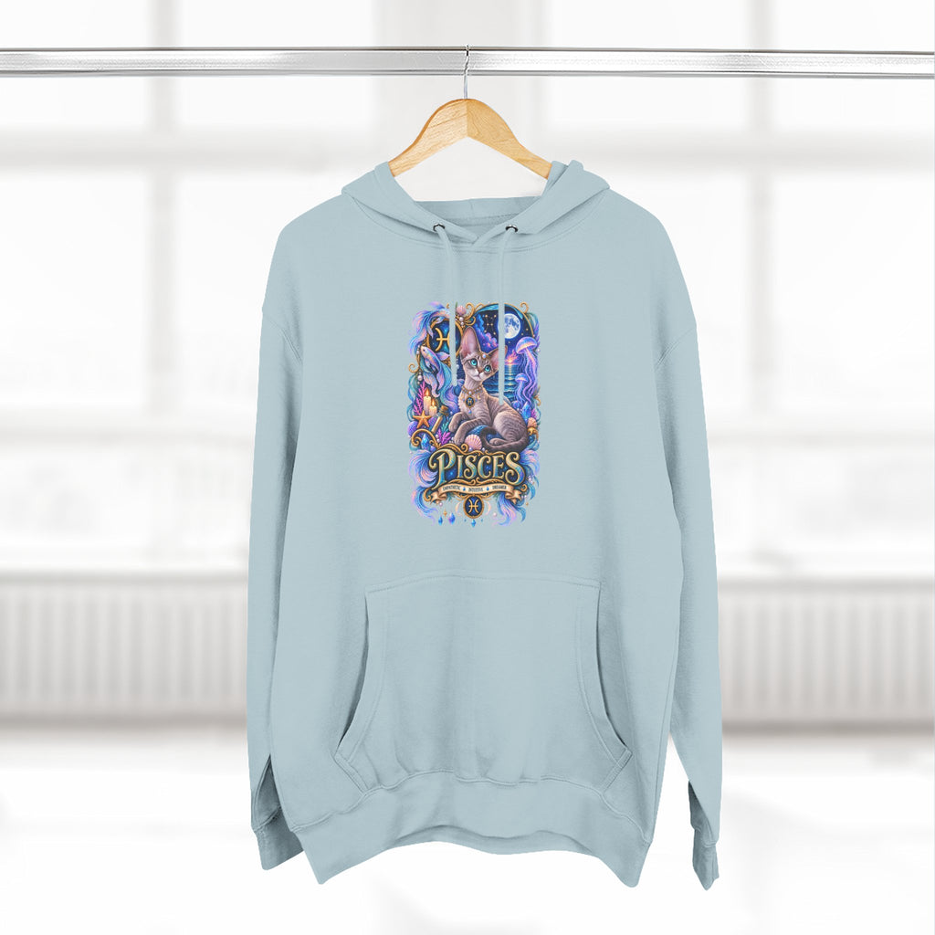 Pisces Zodiac Devon Rex Cat Hoodie — Mystical Watercolor Fish Astrology Pullover