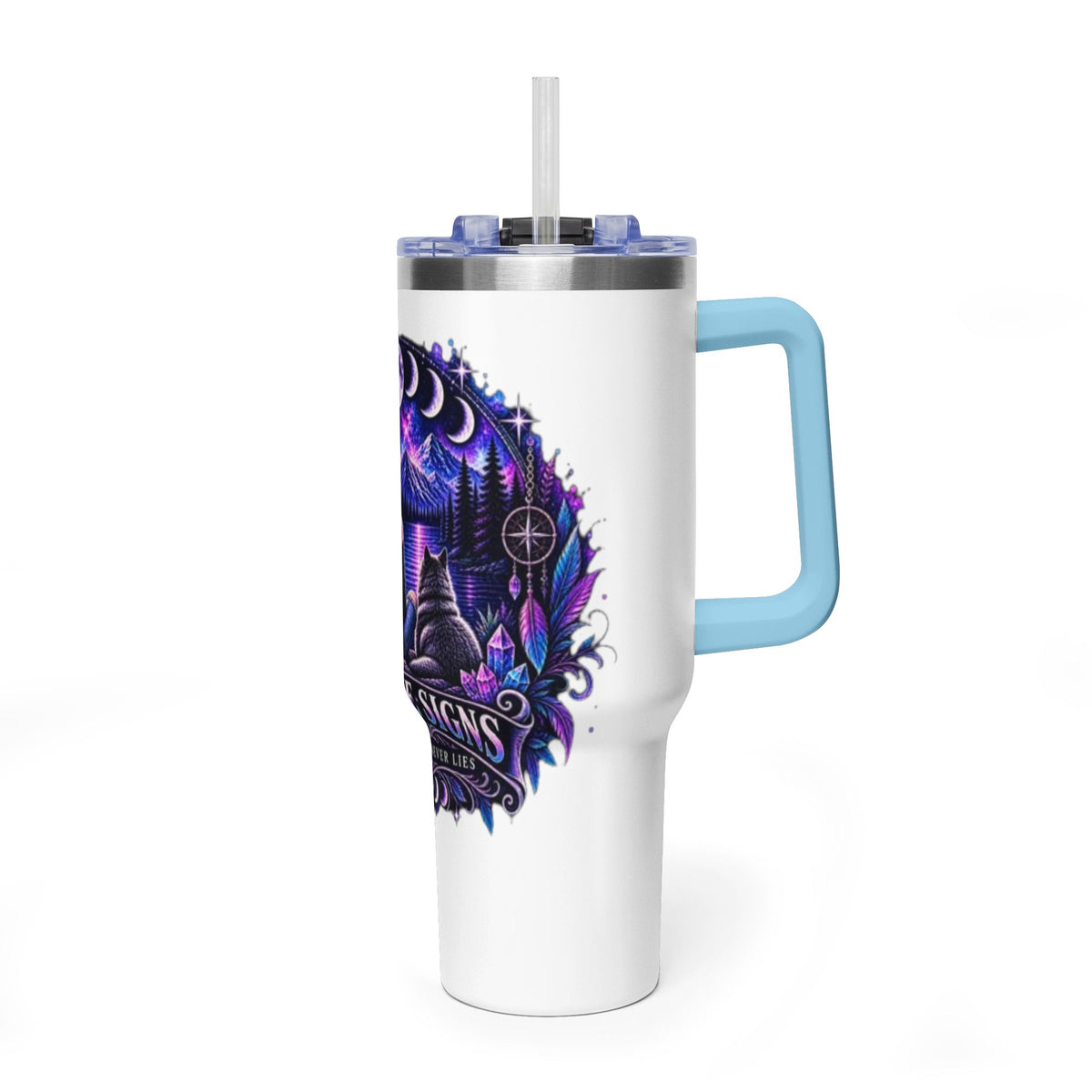 40oz Vacuum Tumbler – 'Trust the Signs' Moonlit Forest Design