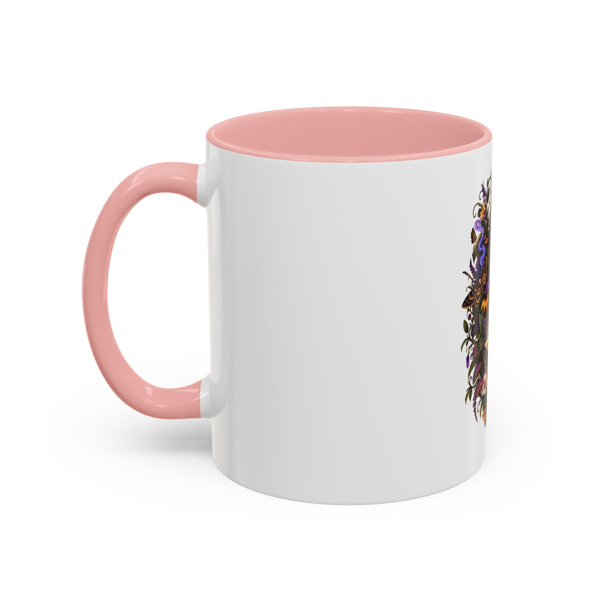 Black Cat & Skull Floral Accent Coffee Mug — Gothic Halloween Coffee Cup (11/15oz)