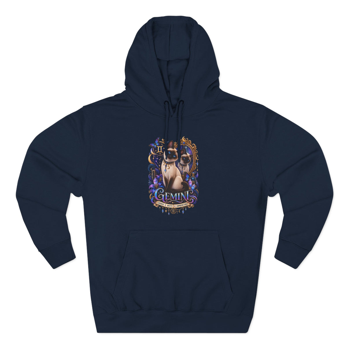 Gemini Siamese Zodiac Hoodie — Mystical Celestial Cat Astrology Design
