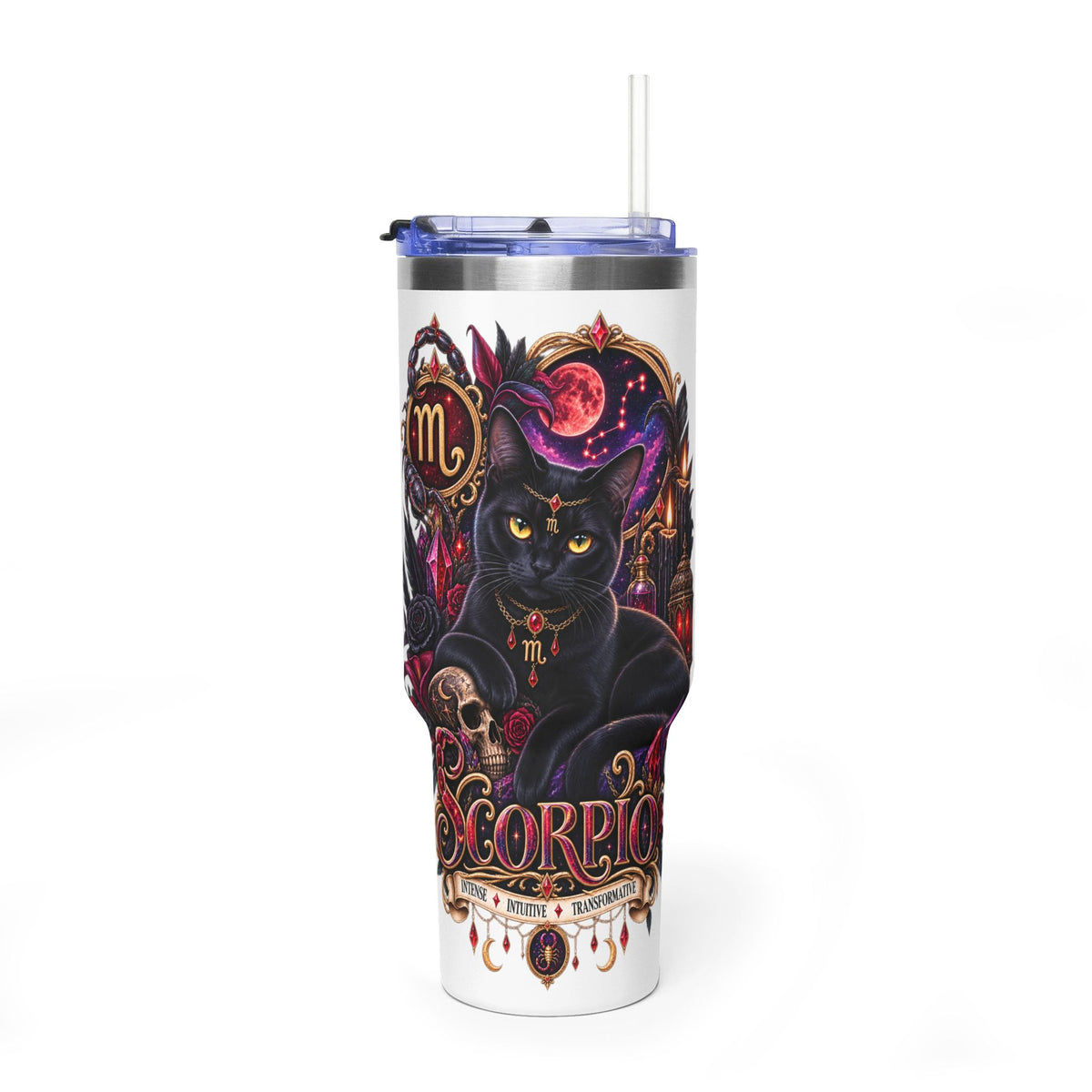 Scorpio Black Bombay Cat 40oz Vacuum Tumbler – Zodiac Black Cat Insulated Travel Mug