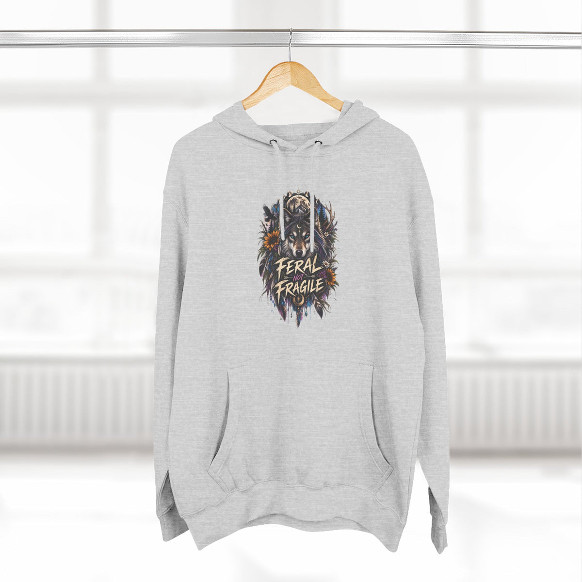 Feral not Fragile Wolf Graphic Hoodie — Wildlife-Inspired Comfort Pullover