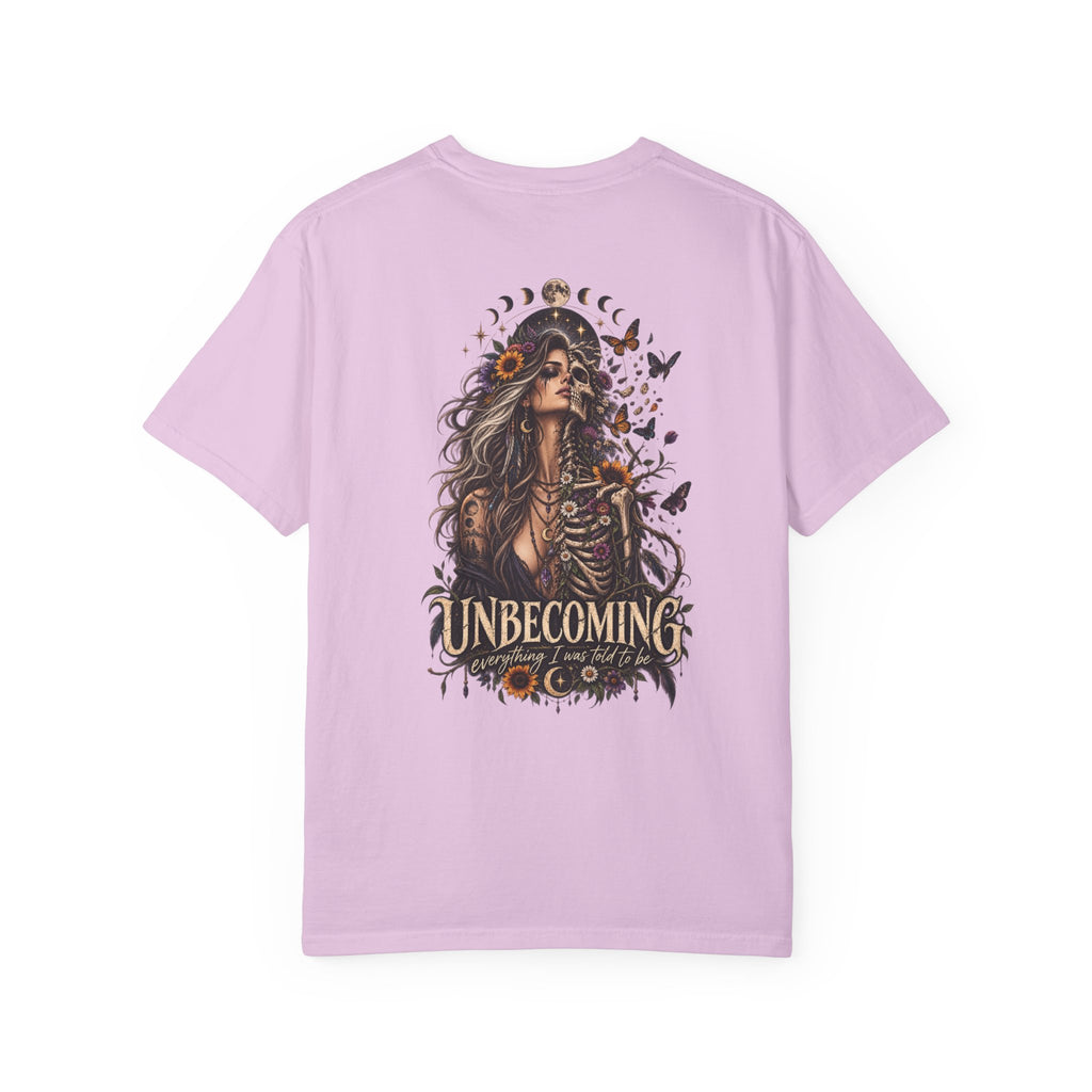 Unbecoming Gothic Moon T‑Shirt — Witchy Skeleton Art Tee