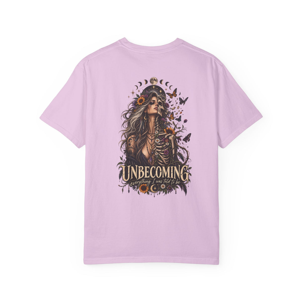 Unbecoming Gothic Moon T‑Shirt — Witchy Skeleton Art Tee