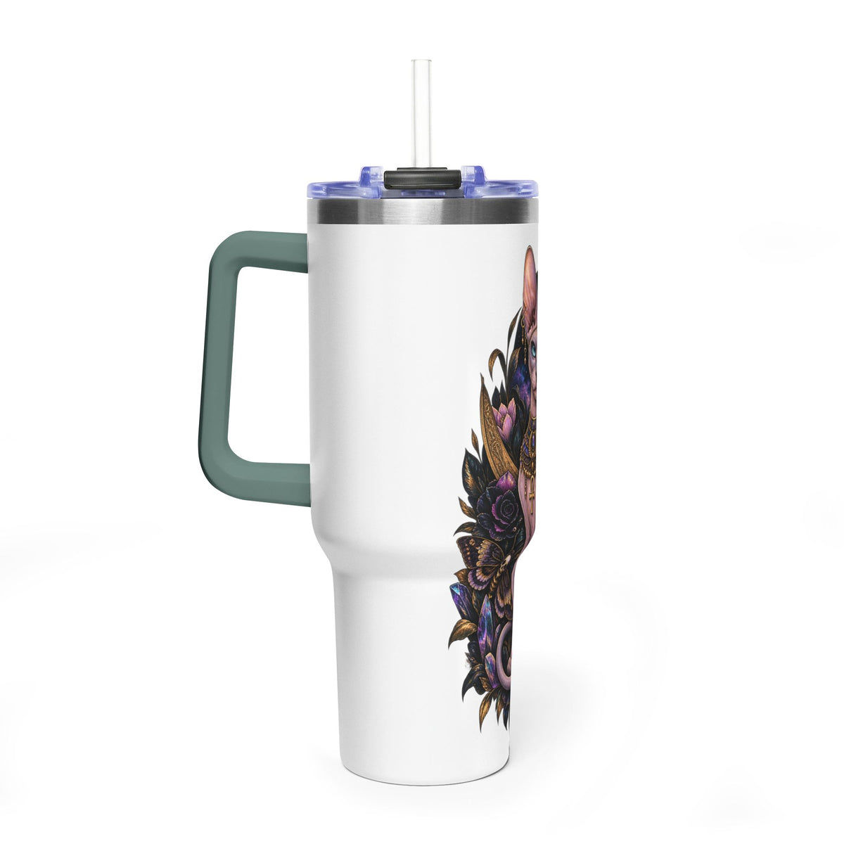 40oz Sphynx Cat Tumbler — Mystical Moon Vacuum Insulated Travel Mug