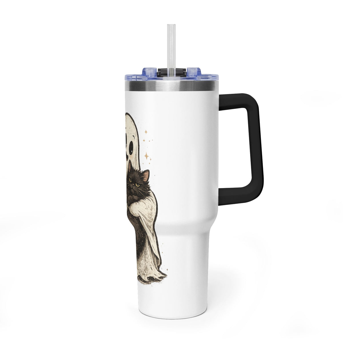 40oz Tumbler — Cute Ghost Hugging Black Cat Thermal Cup