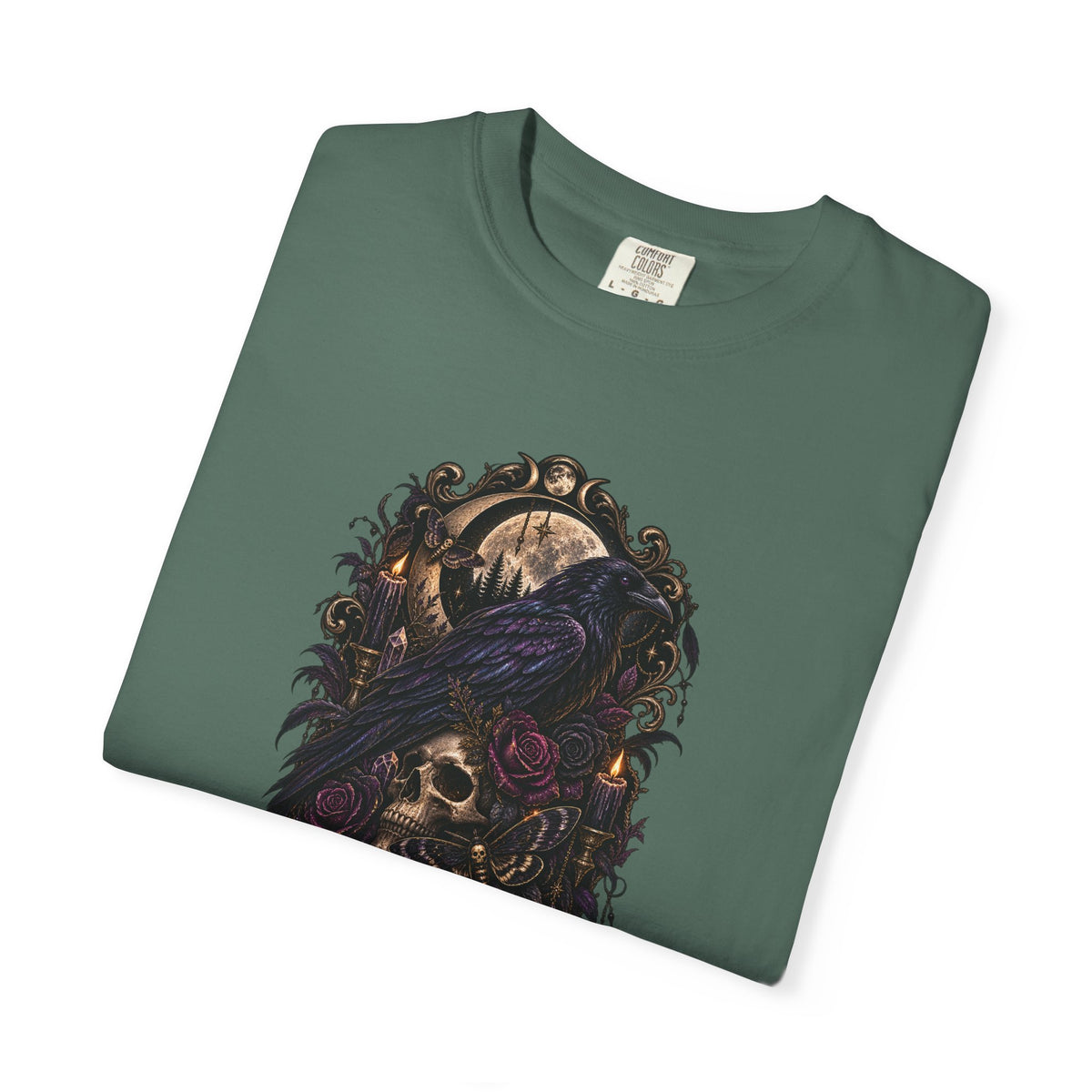 Skull & Crow Graphic Tee — Gothic Vintage Skull with Raven Design