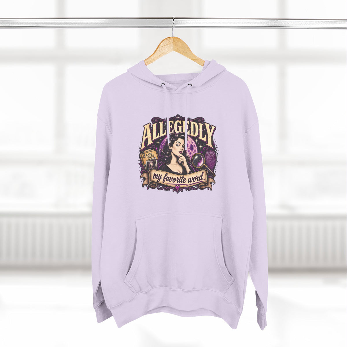 Hoodie — "Allegedly My Favorite Word" Retro Witch Graphic