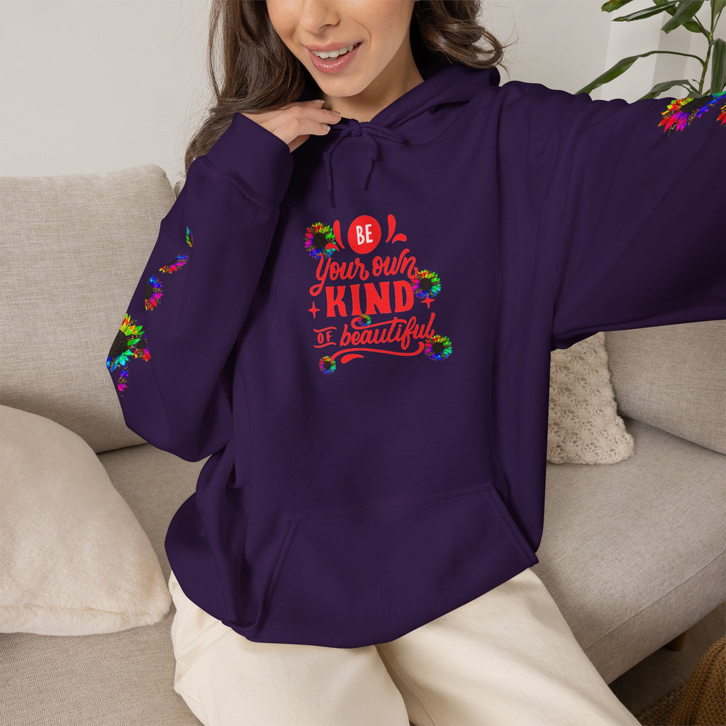 Inspirational Floral Hoodie – "Your Smile is Kind & Beautiful" Rainbow Sunflower Cozy Pullover