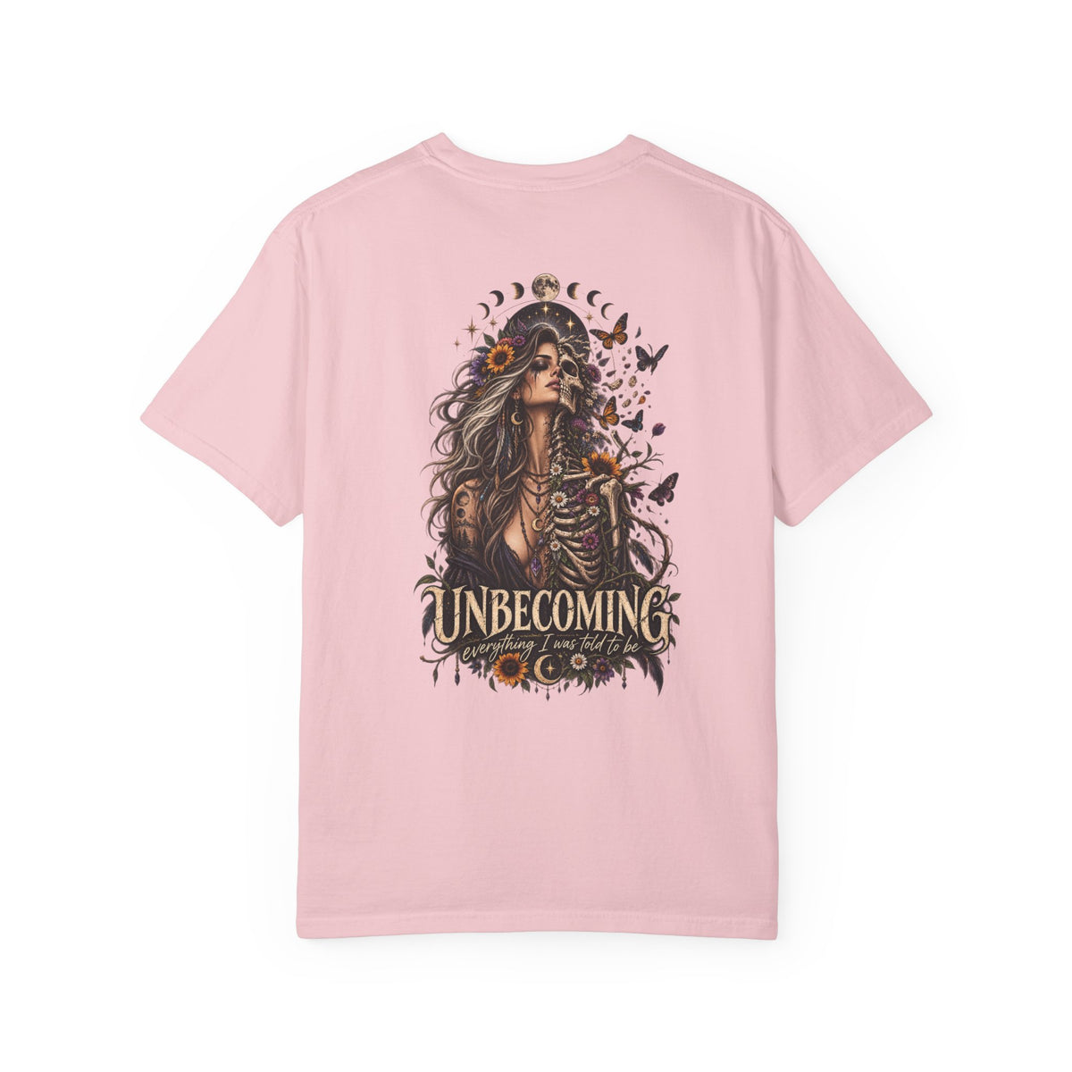 Unbecoming Gothic Moon T‑Shirt — Witchy Skeleton Art Tee